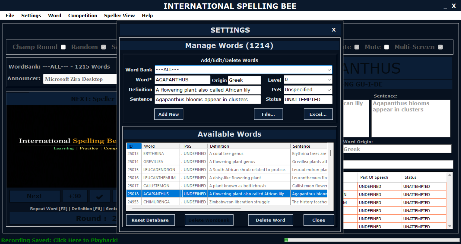 Word Bank Management Screenshot